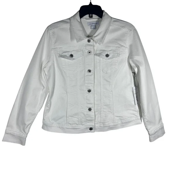 Liz Claiborne Youth Girls White Denim Jacket Polyester Blend Size Large‎ NEW