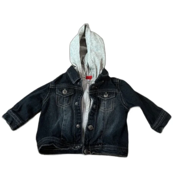 Arizona Jean Co. Baby Boy Layered Look‎ Denim Jacket Hooded Full Zip Size 6M