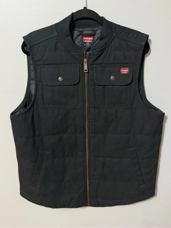 Wrangler Workwear Men’s Large Black Quilted Canvas Work Vest Full Zip