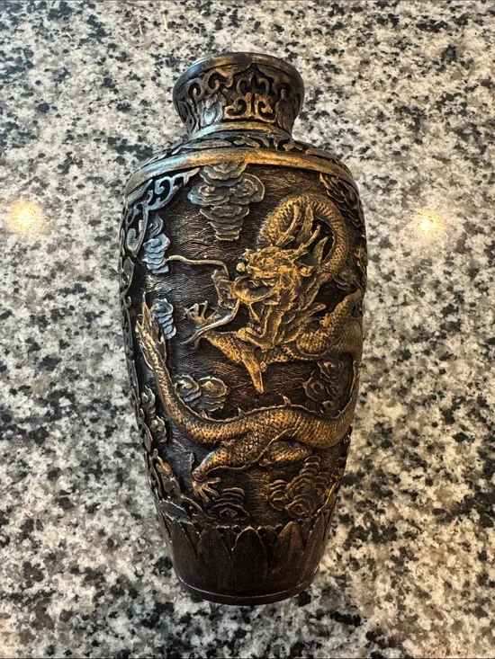 Antique-Style Dragon Accent Vase in Aged Bronze