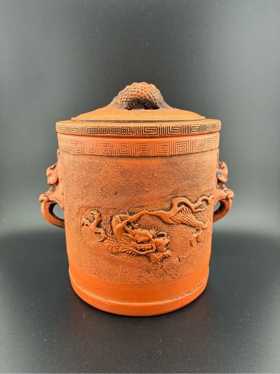 Vintage‎ Terracotta Red Dragon Lidded Vase