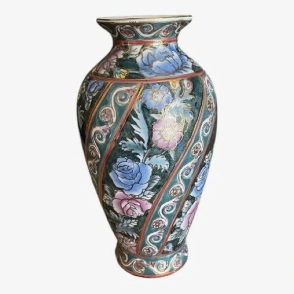 Vintage Cloisonné Vase, Andrea By Sadek Hand Painted Floral Design.