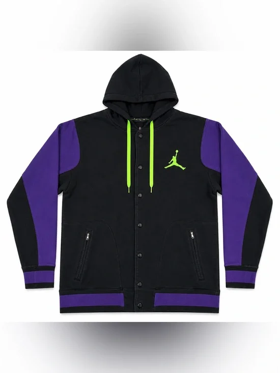 Vintage Jordan Full Snap Hoodie Jacket Men’s Large Black Purple Green Rare