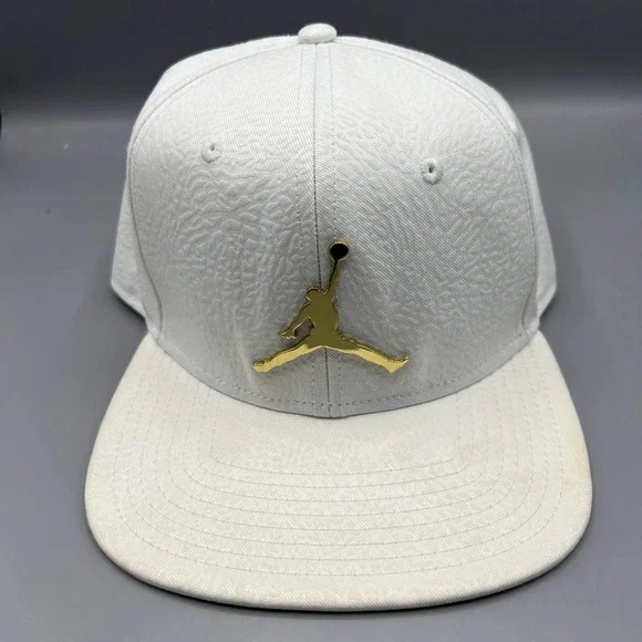 Air Jordan Hat Men White Cement Elephant Gold Metal Jumpman Snap Back Cap‎