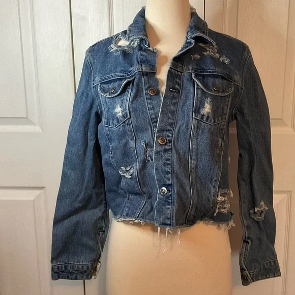 Girls Large Women’s‎ XS Duck Head Distressed Denim Jacket