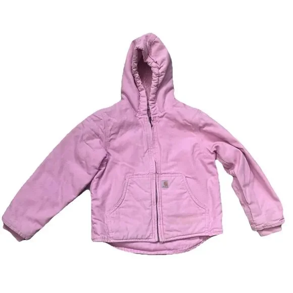 Carhartt Jacket Kids Pink Hooded Coat Toddler Infant Girls Canvas Zip  Lined