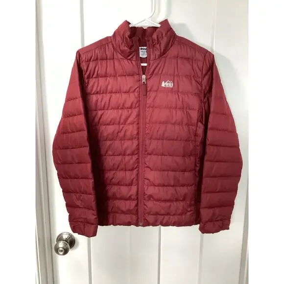REI Co-Op Kids Full Zip Quilted‎ Down Puffer Jacket Burgundy Size Large 14-16
