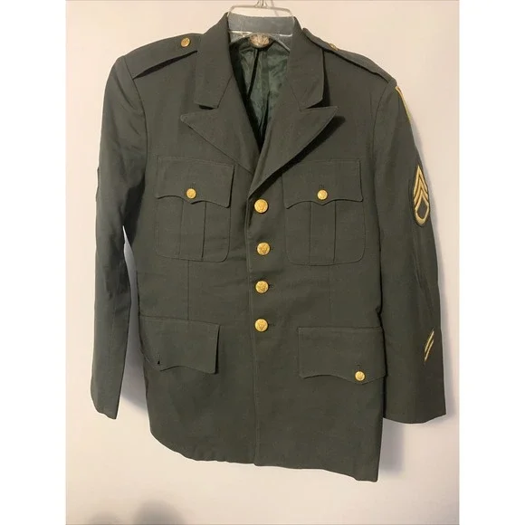 U.S Army Military Green Coat AG-44 Tranport Staff Sargent Patches 1970's