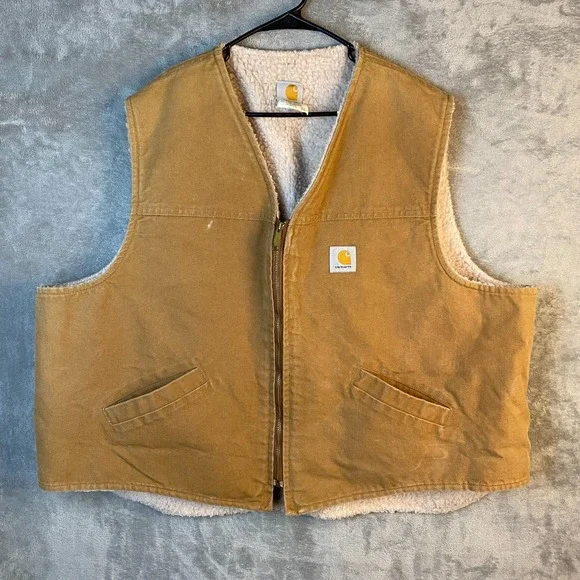 Carhartt V03 BRN Mens 4XL Brown Duck Canvas Sherpa Lined Vest USA