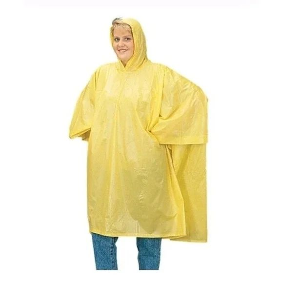 Rain Poncho Yellow PVC Lightweight Poncho‎ Waterproof Hoodie Snaps 50W