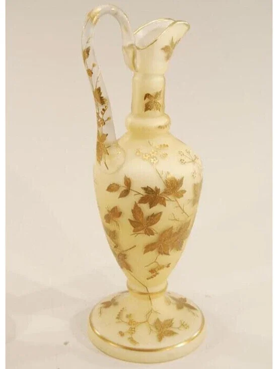 Hand Blown Crystal Ewers Raised Gold-Lamp Bases Antique Golden Vase 1920s