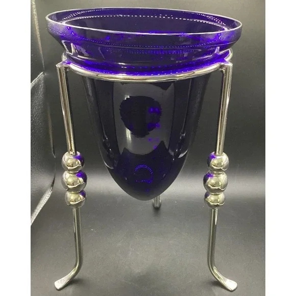Cobalt Blue Vase w/‎ Stand Made in India Unique! 9.5
