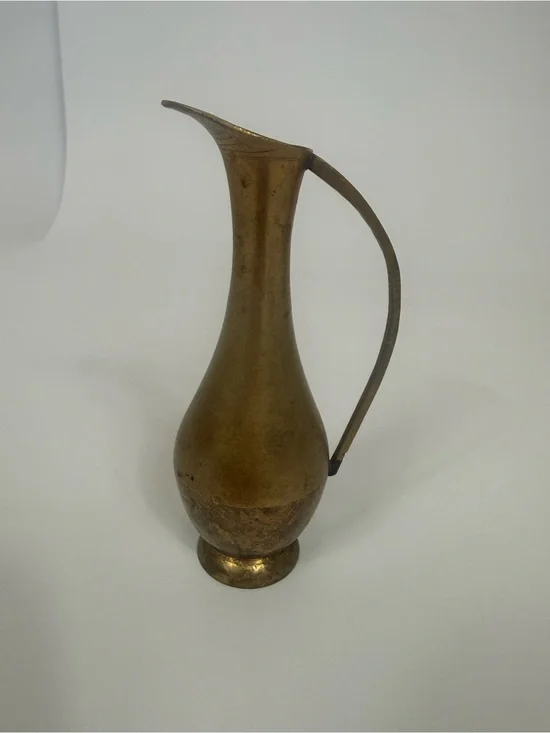Vintage Solid Brass Bud Vase With Handle Small India tarnish