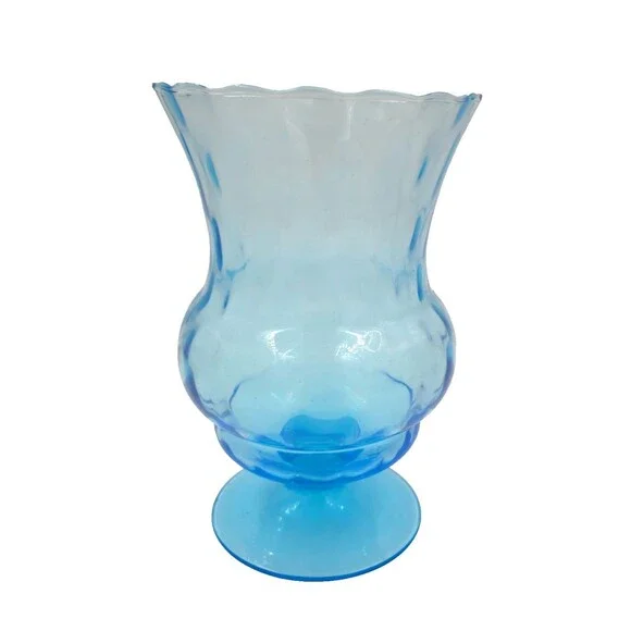VTG Empoli Diamond Optic Italian Art Glass MCM Mid Century Mod Vase Aqua Blue 7