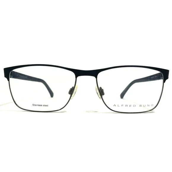 Alfred Sung Eyeglasses Frames AS5083 NVY CEN Blue Gray Square Full Rim 55-16-140