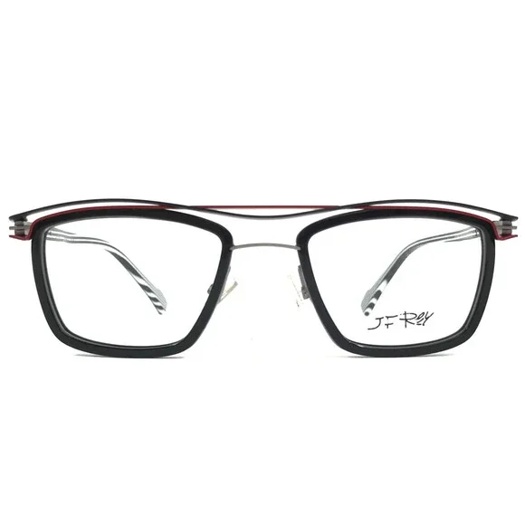 J. F. Rey Eyeglasses Frames JF2964 0030 Black White Red Square 51-19-140