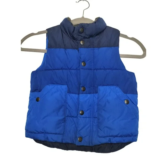 Baby Gap Puffer Vest‎ Blue Colorblock Quilted Zip Front Toddler Boys 3T