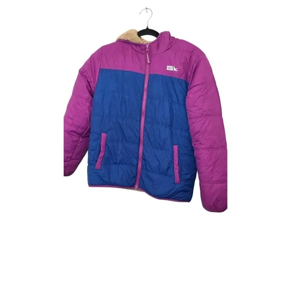 Eddie Bauer Kids Reversible Hooded‎ Jacket L (14/16) Purple & Blue Sherpa Lining