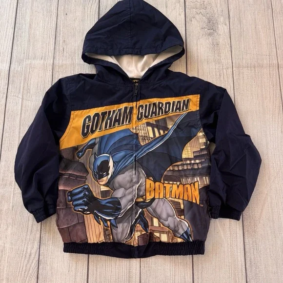 Batman Gotham Guardian Hooded Windbreaker Jacket Kids Full Zip Blue Size 6