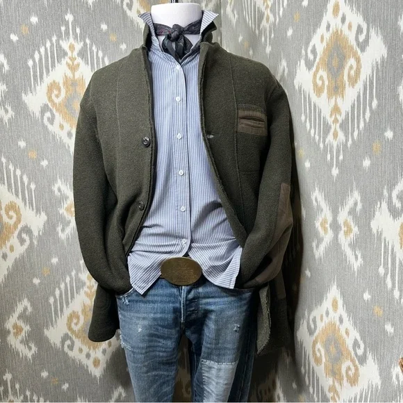 Ralph Lauren RLX Olive Green Lamb-Wool Knit Utility Field Jacket