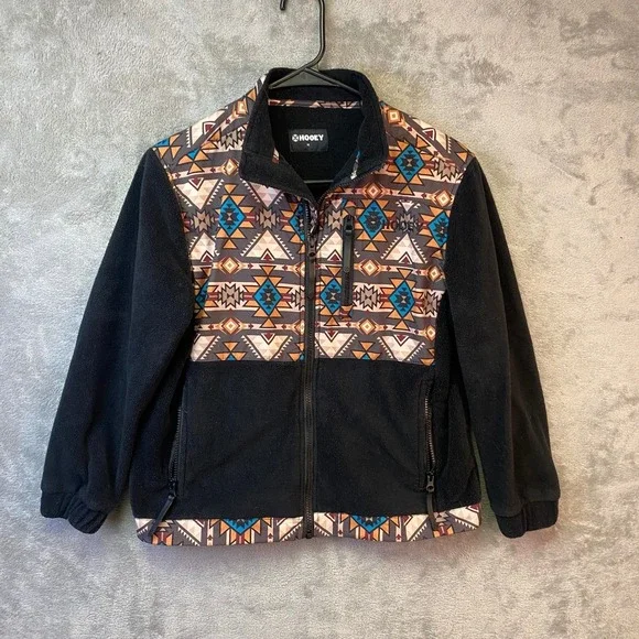 Hooey Mens Southwestern Aztec Print Fleece Full Zip Jacket Black Size M 7066