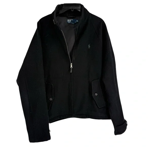 Polo Ralph Lauren Coat Mens Large Black Full Zip Lined Jacket Wool Blend
