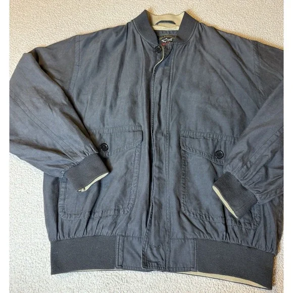 VTG Paul & Shark Yachting Silk Blend Bomber Jacket Mens L Full Zip Blue Nautical