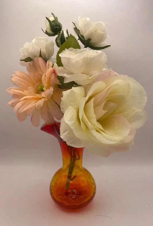 Small Pilgrim Amberina Crackle Glass Vase Pre-owned