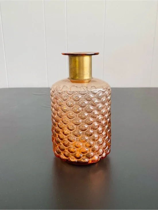Amber Textured Glass Vase with Brass Neck