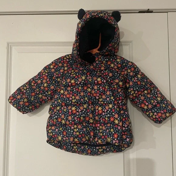 GAP Kids Floral Puffer Jacket with Hood 6-12m