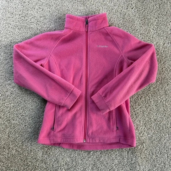 Columbia Fleece Jacket Girls Large 14/16 Pink Full Zip Lightweight Warm Outdoor