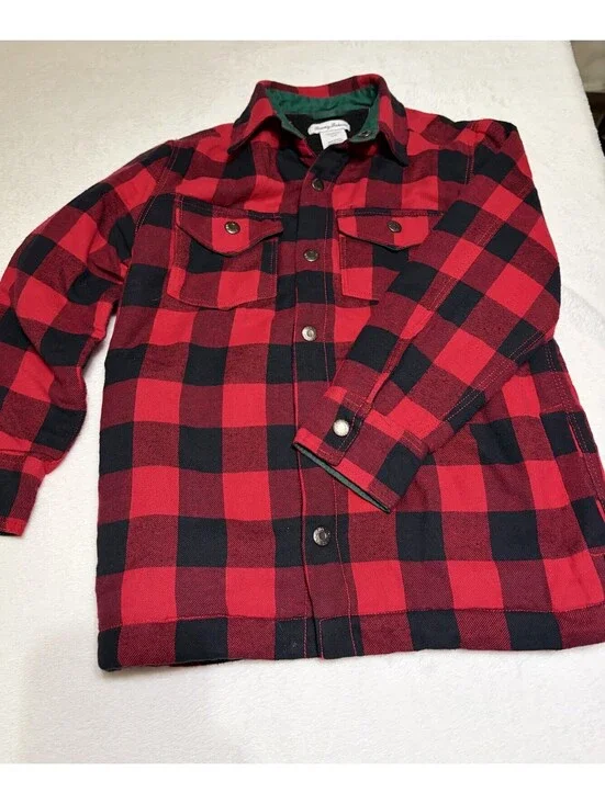 NWOT Tommy Bahama Boys Red Black Buffalo Plaid Sherpa Flannel Shacket Jacket M