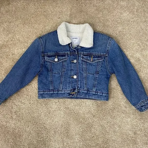 Old Navy‎ Sherpa Lined Denim Jacket Medium Wash Kids Size Small 6/7