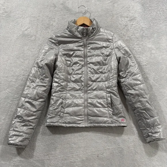Aeropostale Puffer Jacket Kids Small Full Zip Quilted Pockets Packable Logo Gray