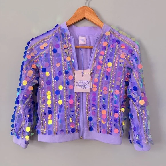 Girls Sequin Bomber Jacket Iridescent Shiny Pageant (MORE THAN MAGIC) SZ-S‎ 6/6X