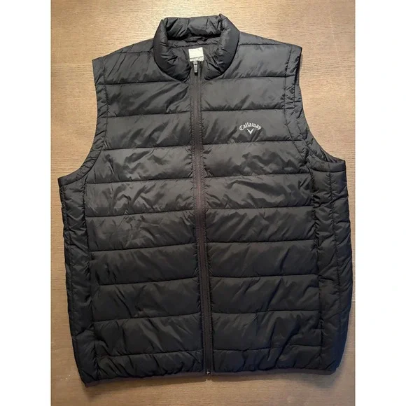 Callaway Mens XXL Black Puffer Vest Full Zip Quilted Golf Outerwear Mock Neck