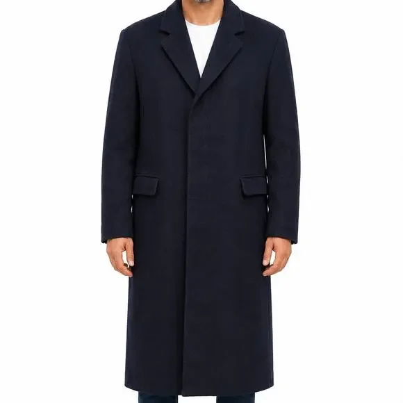 Vintage Beale & Inman London England 100% Cashmere Long Coat Men 44R Navy