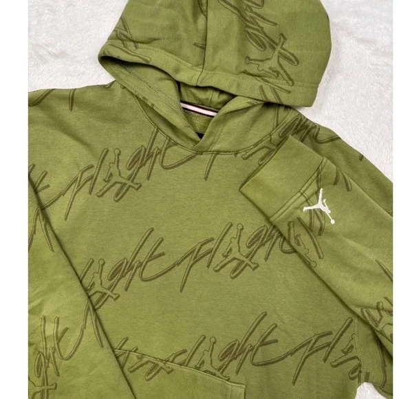 Air Jordan Flight Jumpman Hoodie Mens‎ M Olive Green AOP Nike Street Basketball