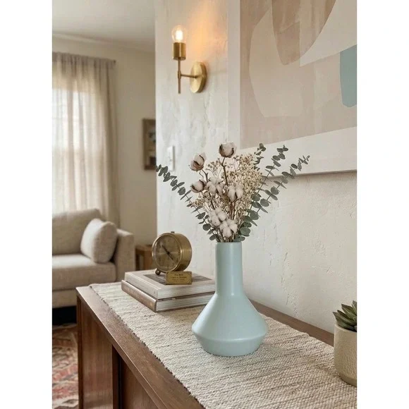 Modern Matte Light Blue Ceramic Bud Vase Geometric Minimalist Home Decor 7.5in