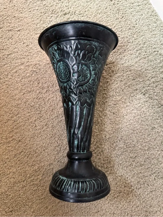 Vintage Decorative Verdigris Black Metal Vase