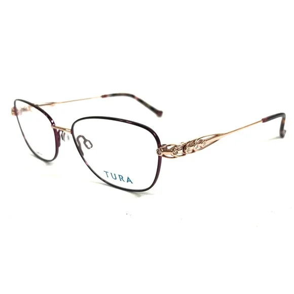 Tura Eyeglasses Frames R587 EGG Eggplant Purple Rose Gold Crystals 54-17-145