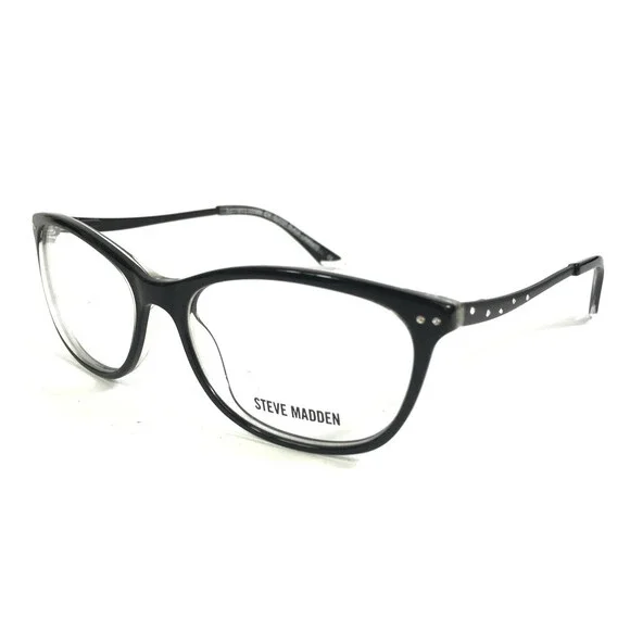 Steve Madden Eyeglasses Frames GLIITSY Black Laminate Crystals Cat Eye 53-16-135