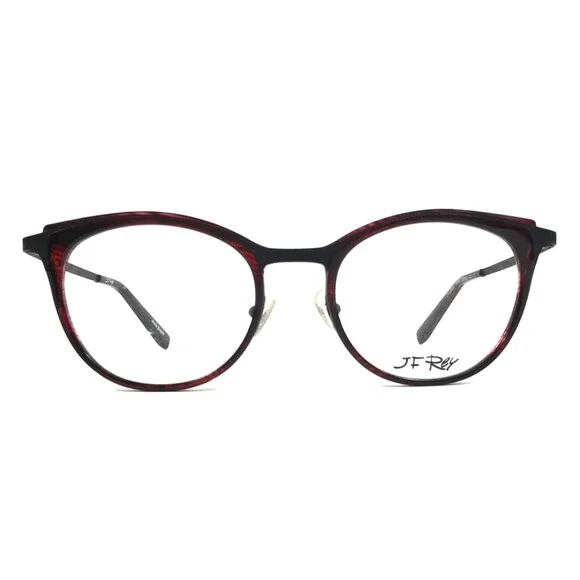 J. F. Rey Eyeglasses Frames JF2822 3545 Black Red Striped Horn Cat Eye 52-19-143