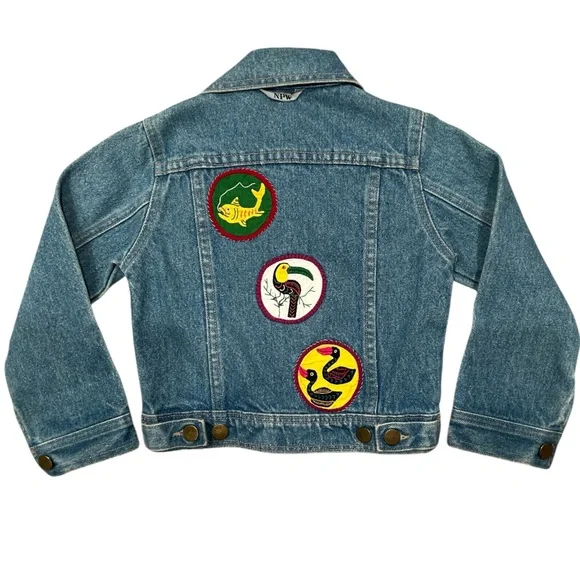 VTG 90s Kids Hand Crafted Kuna Mola Patch Denim Jacket Panama Art Size 6 Small