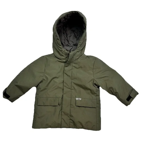 ZARA Baby Puffer Jacket Hooded Green 12-18 Months Winter Coat Snap Zip‎