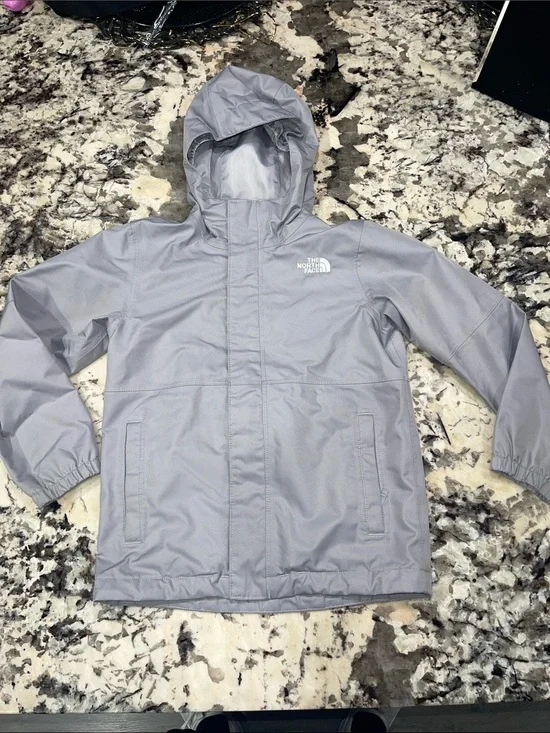 The North Face Light Gray Kids Hooded Rain Jacket