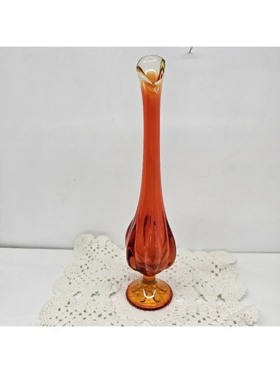 Viking Glass Epic 6 Petal Swung Vase Amberina Persimmon Cadmium Glow MCM