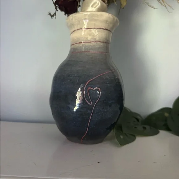 Handcrafted Blue and Cream coil pot Ceramic Vase