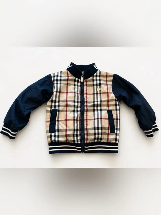 Burberry London Kids Nova Check Bomber Jacket Navy Zip Up Boys Girls Size 5-6T