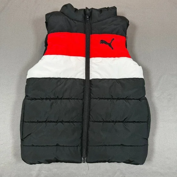 Puma Kids Puffer Vest Black Red White Colorblock Zip Sleeveless 1333175 XXS‎ 3/4